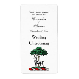 Étiquette Cerf Daim devant un Arbre Emblème de Blason Crête