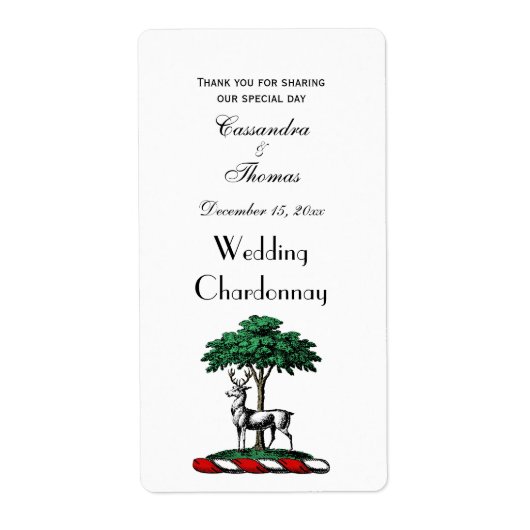 Étiquette Cerf Daim devant un Arbre Emblème de Blason Crête (Devant)