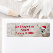 Étiquette Cerf de Noël avec chapeau de Père Noël (En situation)