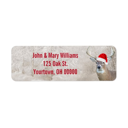 Étiquette Cerf de Noël avec chapeau de Père Noël (Devant)