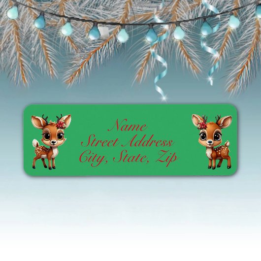 Étiquette Cerf Floral, Faune Florale, Doe, Reindeer 🦌 Vert