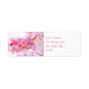 Étiquette Cerisier japonais aux fleurs rose pastel