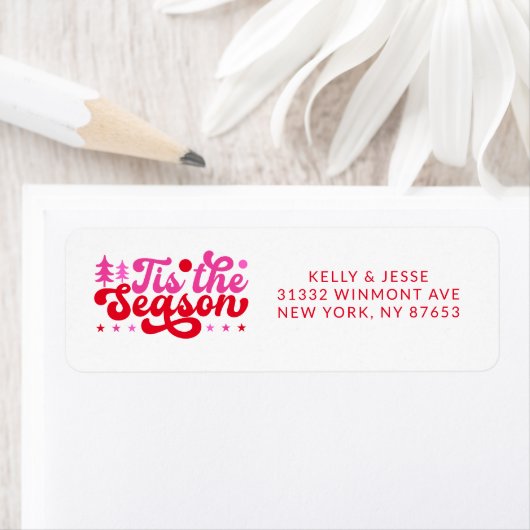 Étiquette C'Est La Saison Rose & Rouge Rétro Adresse De Noël (En situation)
