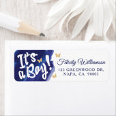 Étiquette C'est un Baby shower Boy Blue & Gold Watercolor (En situation)