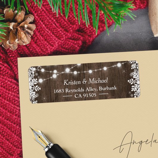 Étiquette Chaîne rustique éclaire les flocons de neige d'hiv