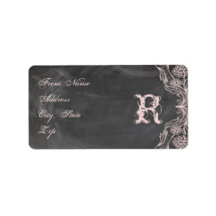 Étiquette Chalkboard Antique rose Floral Monogramme Adresse