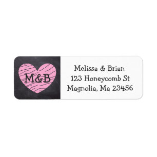 Étiquette Chalkboard Black and Pink Heart Adresse de retour
