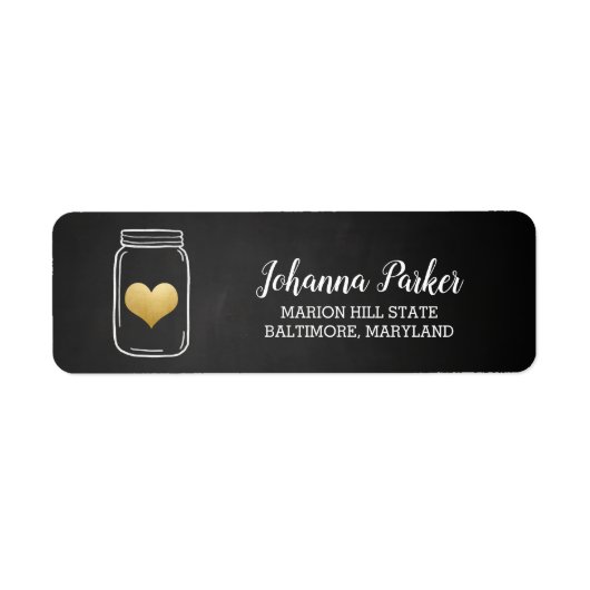 Étiquette Chalkboard Mason Jar Faux Gold Heart | MARIAGE (Devant)