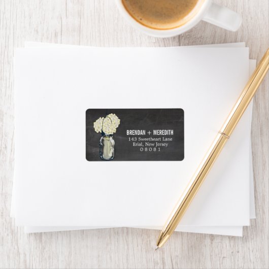 Étiquette Chalkboard Mason Jar Hydrangeas | MARIAGE (En situation)