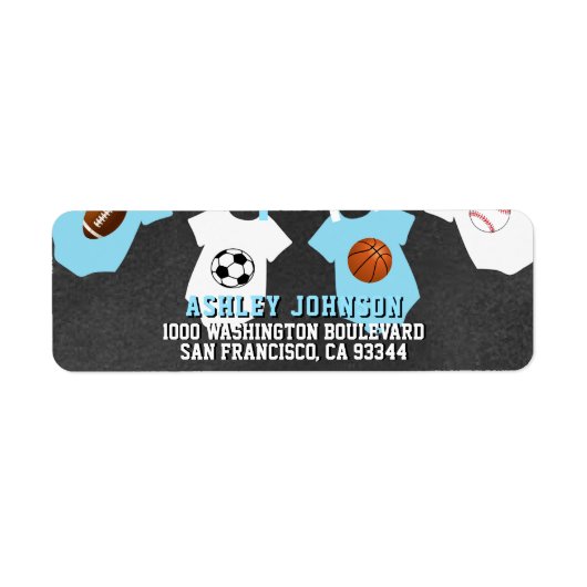 Étiquette Chalkboard Sports Thème Blue Boy Baby shower (Devant)