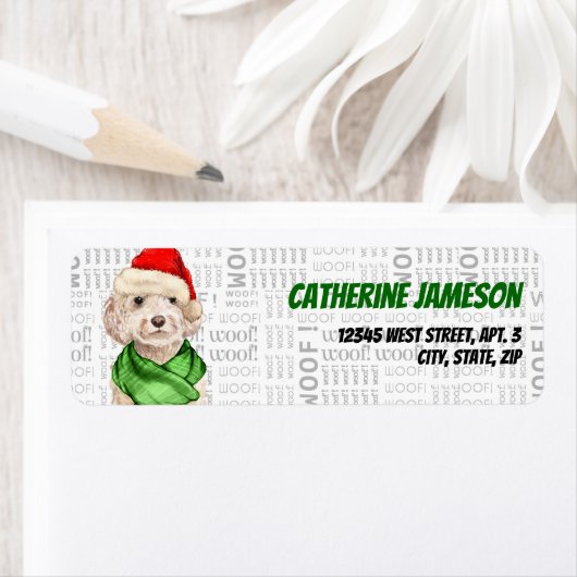 Étiquette Champagne Cockapoo Chien Adresse de Noël (En situation)