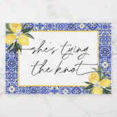 Étiquette Champagne Mariage Carrelage Bleu Italien (Étiquettes simples)