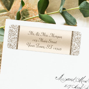 Étiquette Champagne Mariage damassé Adresse de retour