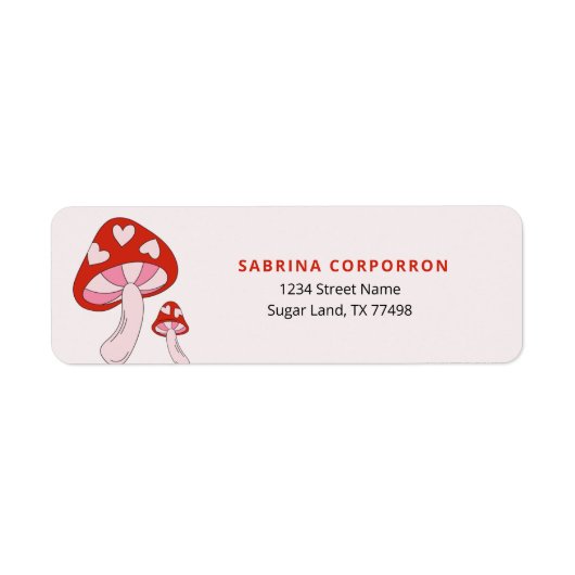Étiquette Champignons Whimsical rouge et rose (Devant)