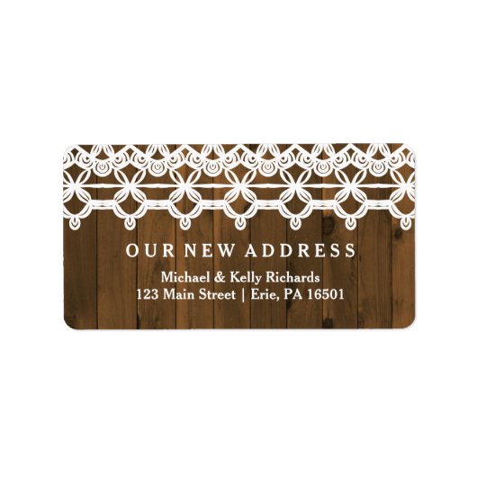 Étiquette Changement d'adresse Bois rustique Brown et dentel (Devant)