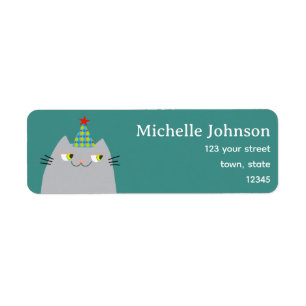 Étiquette Chapeau de Fête de Chat Mignon Adresse de Retour
