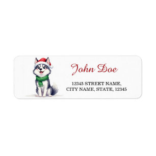 Étiquette Chapeau de Noël de Husky sibérien Adresse de retou