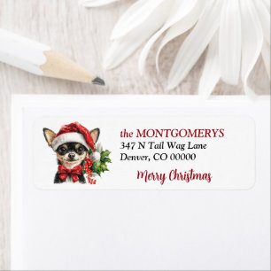 Étiquette Chapeau de Père Noël Chihuahua Adresse de Retour d