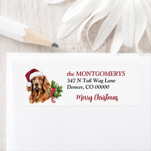 Étiquette Chapeau de Père Noël Setter Irlandais Adresse de R (En situation)