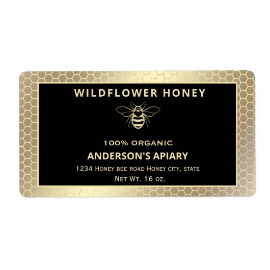 Étiquette Char à miel d'abeille en or élégant moderne (Devant)