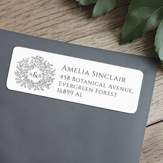 Étiquette Charcoal gray leaves wedding return address