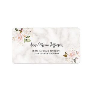 Étiquette Charm Blush Gold Flowers Monogram Mariage