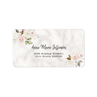 Étiquette Charm Blush Gold Flowers Monogram Mariage