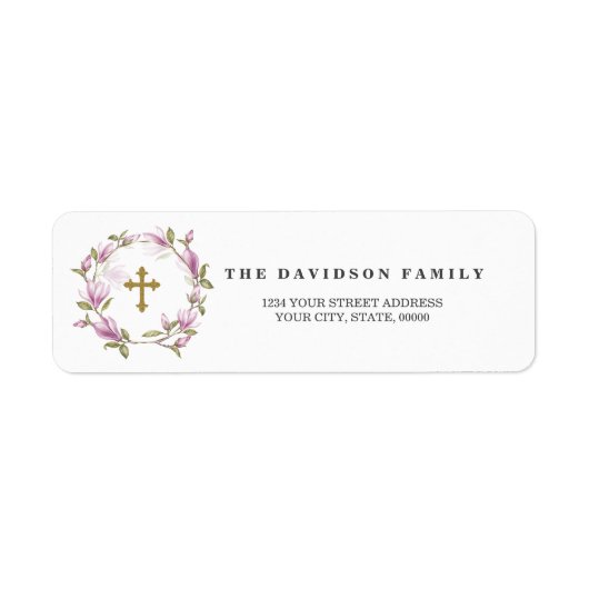 Étiquette Charm Magnolia Flowers Gold Baptême Adresse de ret (Devant)