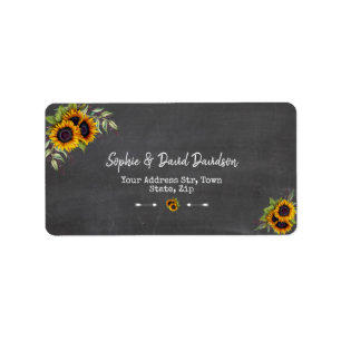 Étiquette Charme Aquarelle Sunflower Chalkboard Mariage