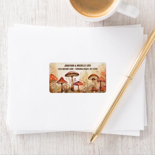 Étiquette Charming Champignons d'automne Adresse forestière  (En situation)
