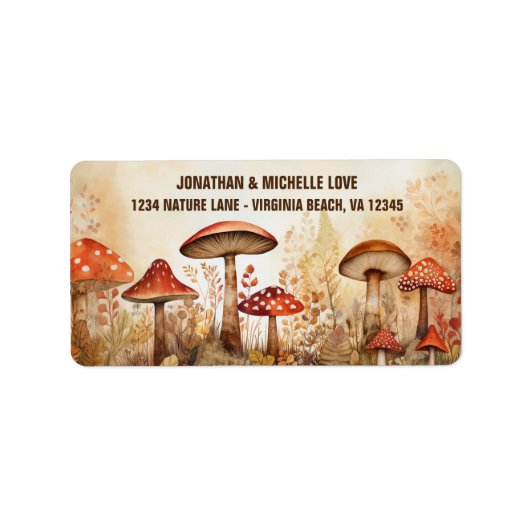 Étiquette Charming Champignons d'automne Adresse forestière  (Devant)