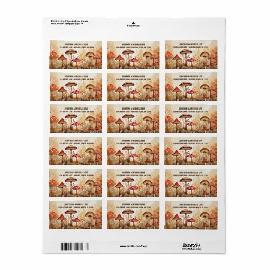 Étiquette Charming Champignons d'automne Adresse forestière  (Feuille entière)