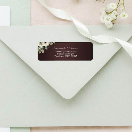 Étiquette Charming Roses de chalet sur Marsala Mariage