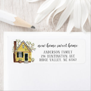 Étiquette Charming Yellow House Home Sweet Home Adresse