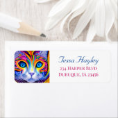 Étiquette Chat Abstrait Mystique coloré (En situation)