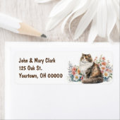 Étiquette Chat Aquarelle Avec Fleurs (En situation)