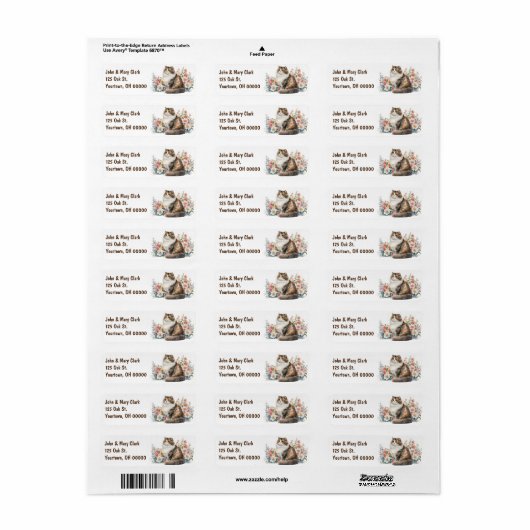 Étiquette Chat Aquarelle Avec Fleurs (Feuille entière)