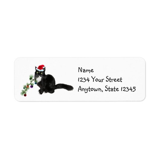 Étiquette Chat avec arbre de Noël Retourner l'adresse Étique (Devant)