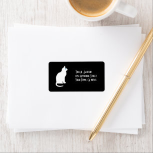 Étiquette Chat blanc sur Arrière - plan noir Adresse perso