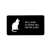 Étiquette Chat blanc sur Arrière - plan noir | Adresse perso (Devant)