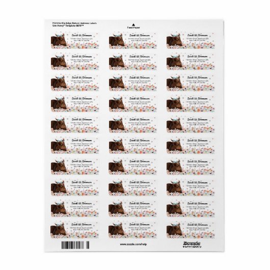 Étiquette Chat Brown birman fleurs de l'intestin bleu (Feuille entière)