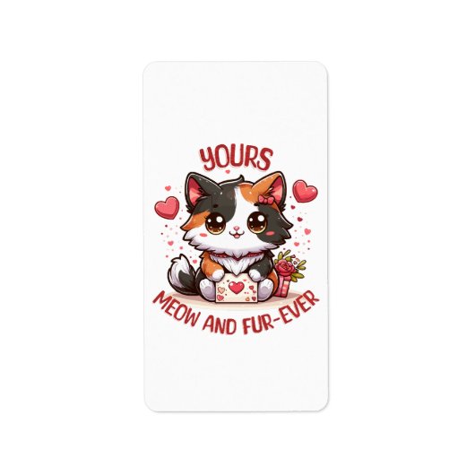 Étiquette Chat calicot adorable pour la Saint-Valentin (Devant)