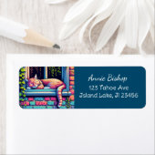 Étiquette Chat couché dans la fenêtre Sill Ai Art (En situation)