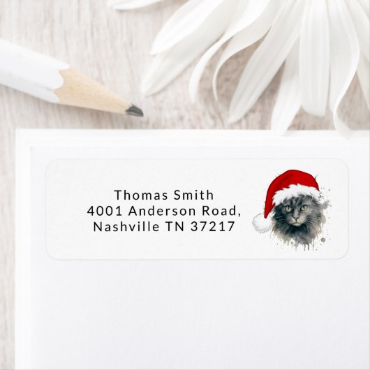 Étiquette Chat Dans Un Chapeau De Père Noël Joyeux Noël Adre (En situation)