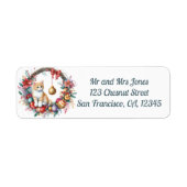 Étiquette Chat dans une couronne florale de Noël 2- Adresse  (Devant)