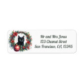 Étiquette Chat dans une couronne florale de Noël 4- Adresse  (Devant)