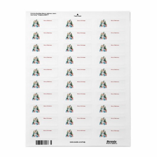 Étiquette Chat de Noël mignon (Feuille entière)