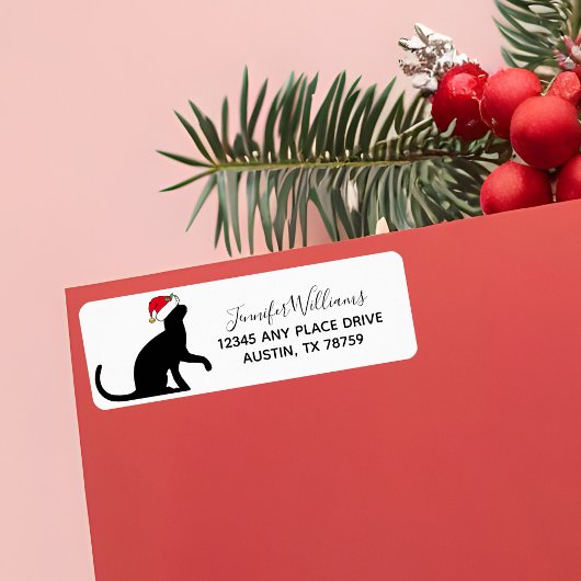 Étiquette Chat de Noël mignon à Santa Hat Adresse de retour