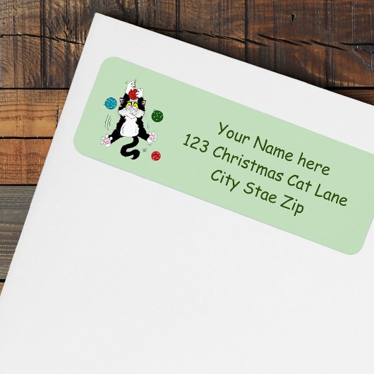 Étiquette Chat de Noël noir blanc Tuxedo