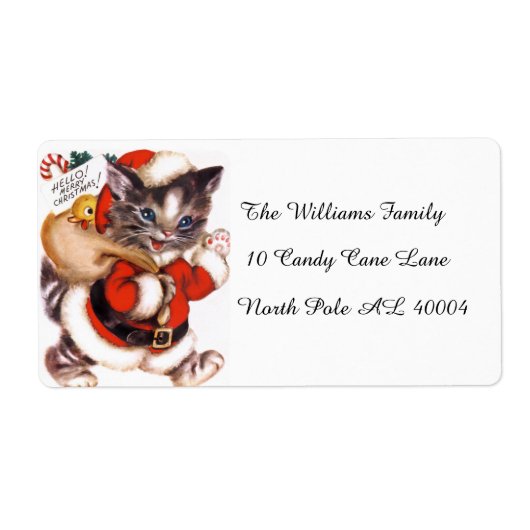 Étiquette chat de Noël rétro (Devant)